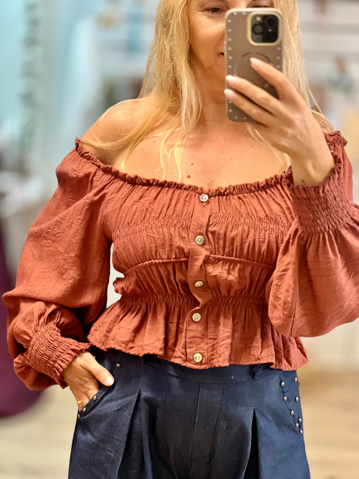 Blusa canelada terracota