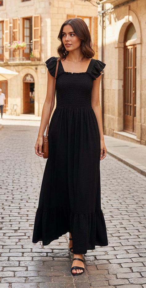 Vestido com corpete em favo de mel