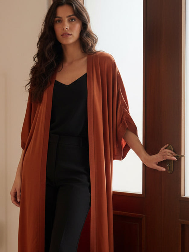Casaco kimono acetinado terracota